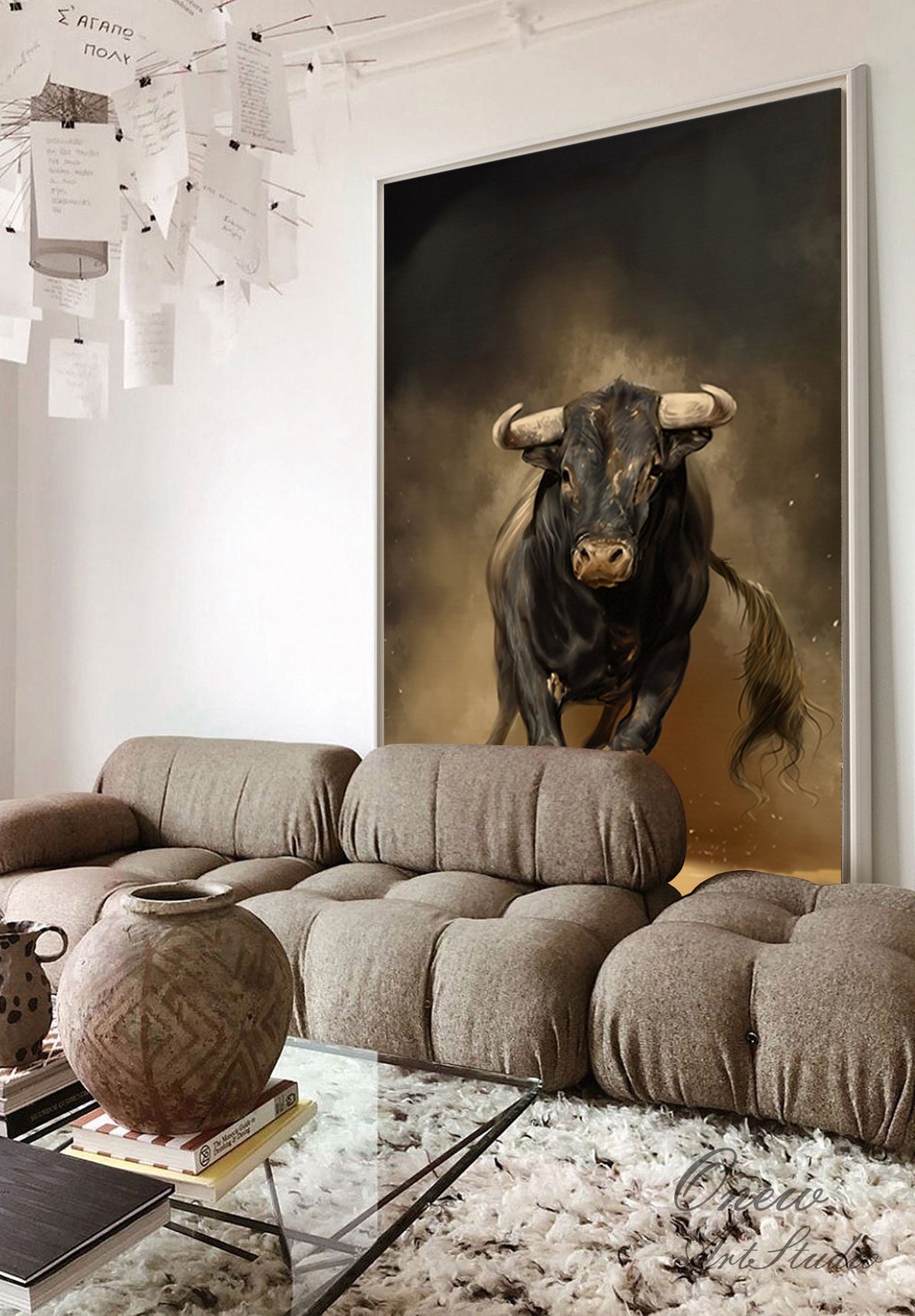 Classical Bull Oil Painting on Canvas, Large Original Bull Canvas Wall Art,Modern Hand-painted Animal Painting for Living Room,Bedroom Decor