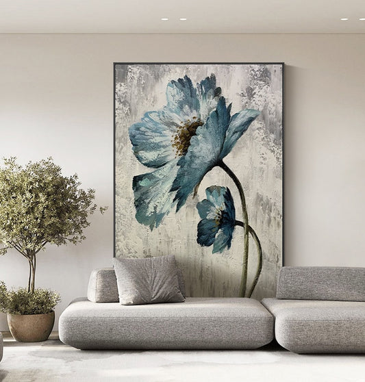 Abstract Flower Oil Painting on Canvas, Original Hand Painted Flower Canvas Art, Modern Textured Floral Wall Art for Living Room, Home Décor