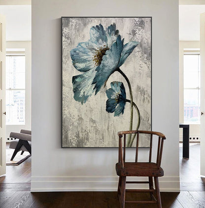 Abstract Flower Oil Painting on Canvas, Original Hand Painted Flower Canvas Art, Modern Textured Floral Wall Art for Living Room, Home Décor