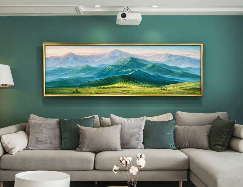 Original Green Mountains – Green Landscape Wall Art | Abstract Oil Painting, view 5