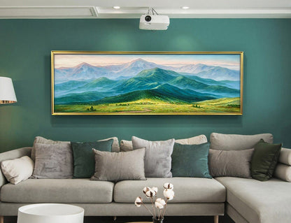 Original Green Mountains – Green Landscape Wall Art | Abstract Oil Painting, view 5