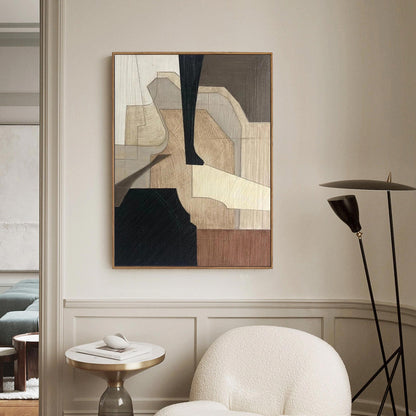 Black Beige Abstract Canvas Painting – Minimalist Wabi-Sabi Wall Art – Abstract Painting