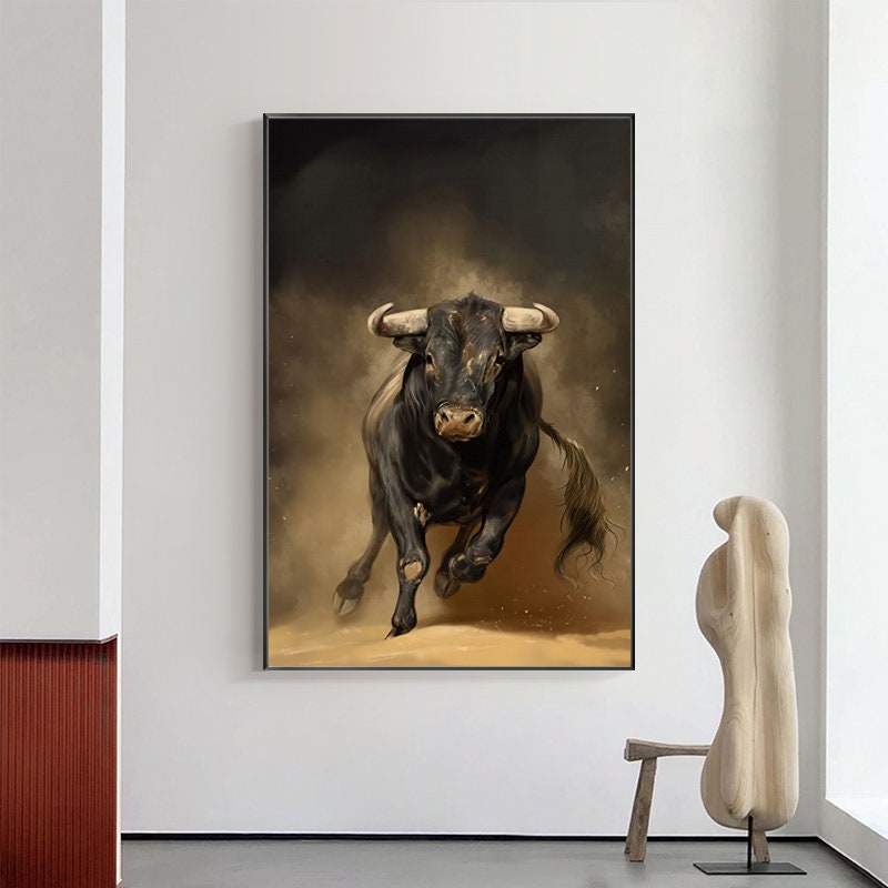 Classical Bull Oil Painting on Canvas, Large Original Bull Canvas Wall Art,Modern Hand-painted Animal Painting for Living Room,Bedroom Decor