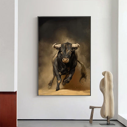 Classical Bull Oil Painting on Canvas, Large Original Bull Canvas Wall Art,Modern Hand-painted Animal Painting for Living Room,Bedroom Decor