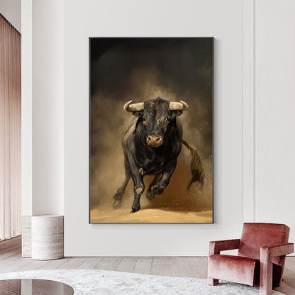 Classical Bull Oil Painting on Canvas, Large Original Bull Canvas Wall Art,Modern Hand-painted Animal Painting for Living Room,Bedroom Decor