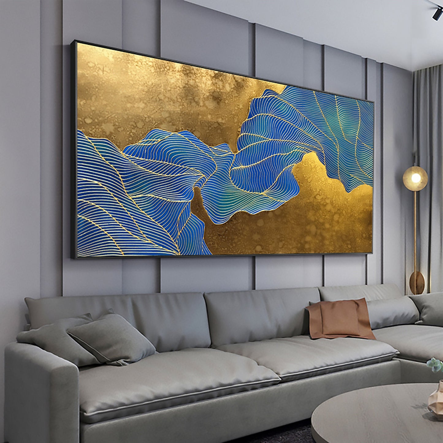 Colorful Abstract Palette Knife Leaf Wall Art Oil Painting – Gold Leaf