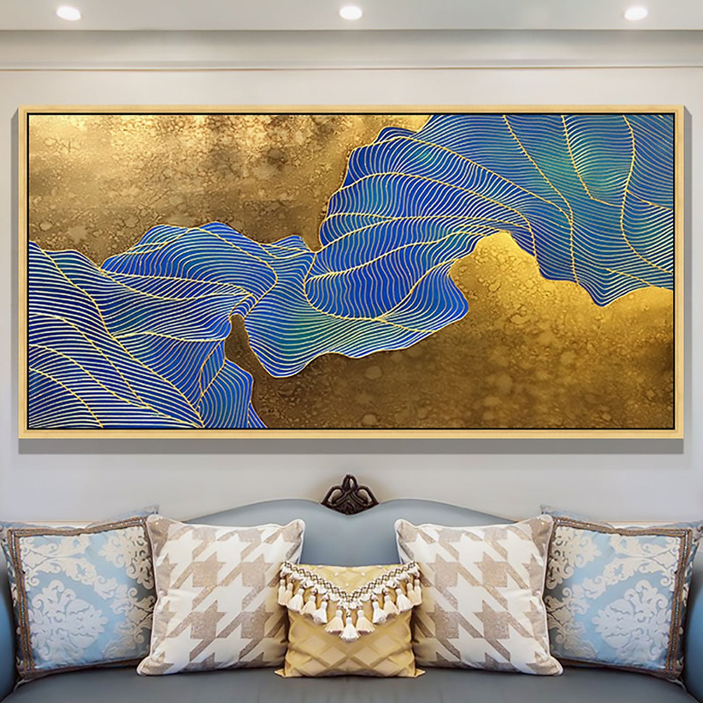Colorful Abstract Palette Knife Leaf Wall Art Oil Painting – Gold Leaf