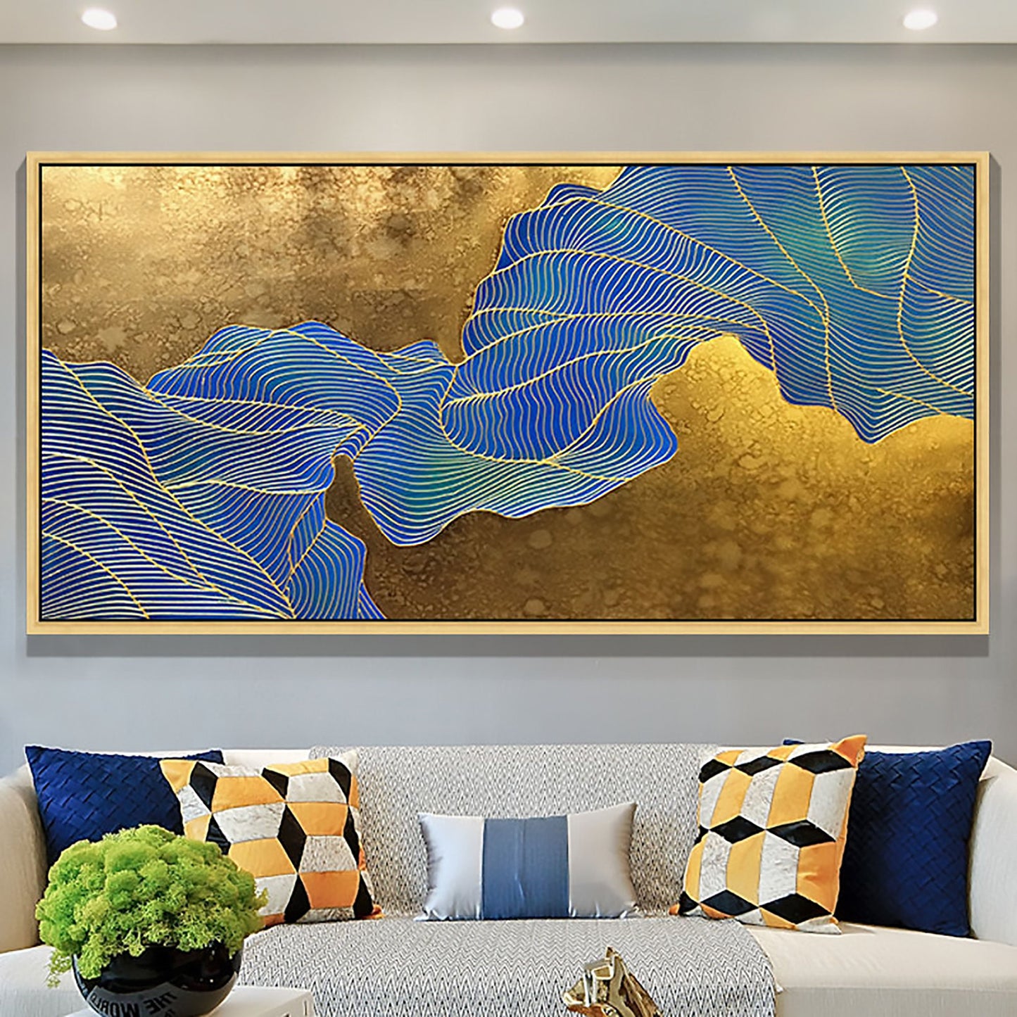 Colorful Abstract Palette Knife Leaf Wall Art Oil Painting – Gold Leaf