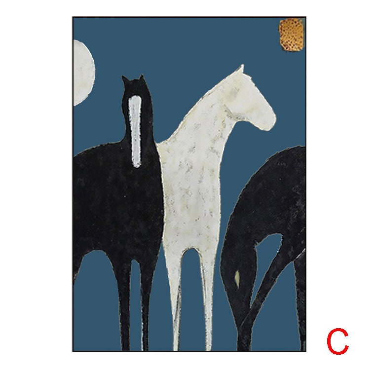 Abstract Black and White Horses Oil Painting on Canvas, Large Original Horse Canvas Wall Art, Modern Animal Painting for Living Room Bedroom
