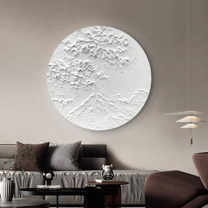 White Circle Textured Abstract Painting – 3D Minimalist Wall Art