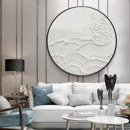 White 3D Textured Circle Painting – Minimal Abstract Wall Art – Abstract Painting