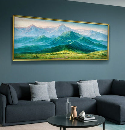 Original Green Mountains – Green Landscape Wall Art | Abstract Oil Painting, view 2