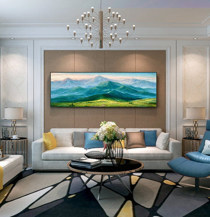 Original Green Mountains – Green Landscape Wall Art | Abstract Oil Painting, view 4