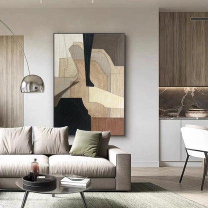 Black Beige Abstract Canvas Painting – Minimalist Wabi-Sabi Wall Art – Abstract Painting