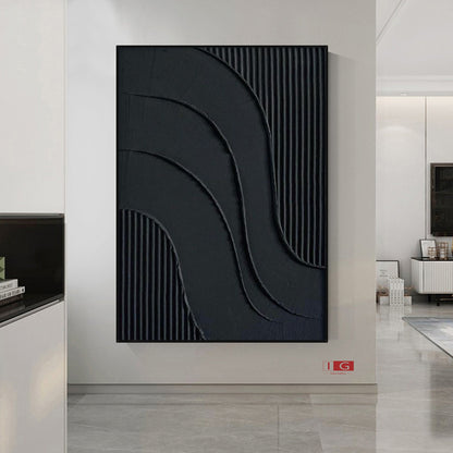 Black 3D Textured Painting – Minimalist Abstract Wall Art – Abstract Painting