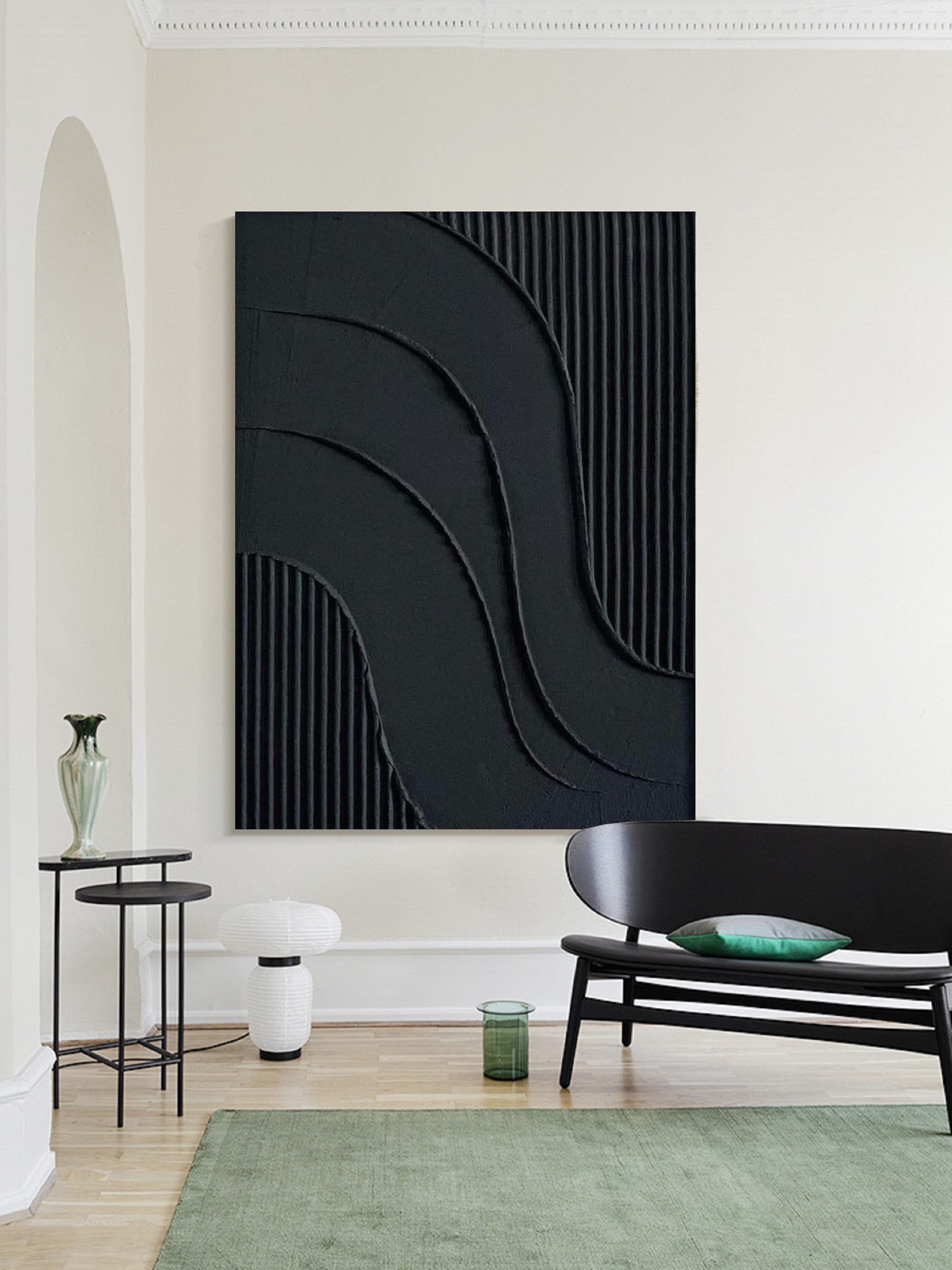Black 3D Textured Painting – Minimalist Abstract Wall Art – Abstract Painting