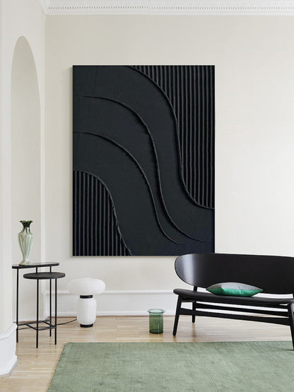 Black 3D Textured Painting – Minimalist Abstract Wall Art – Abstract Painting