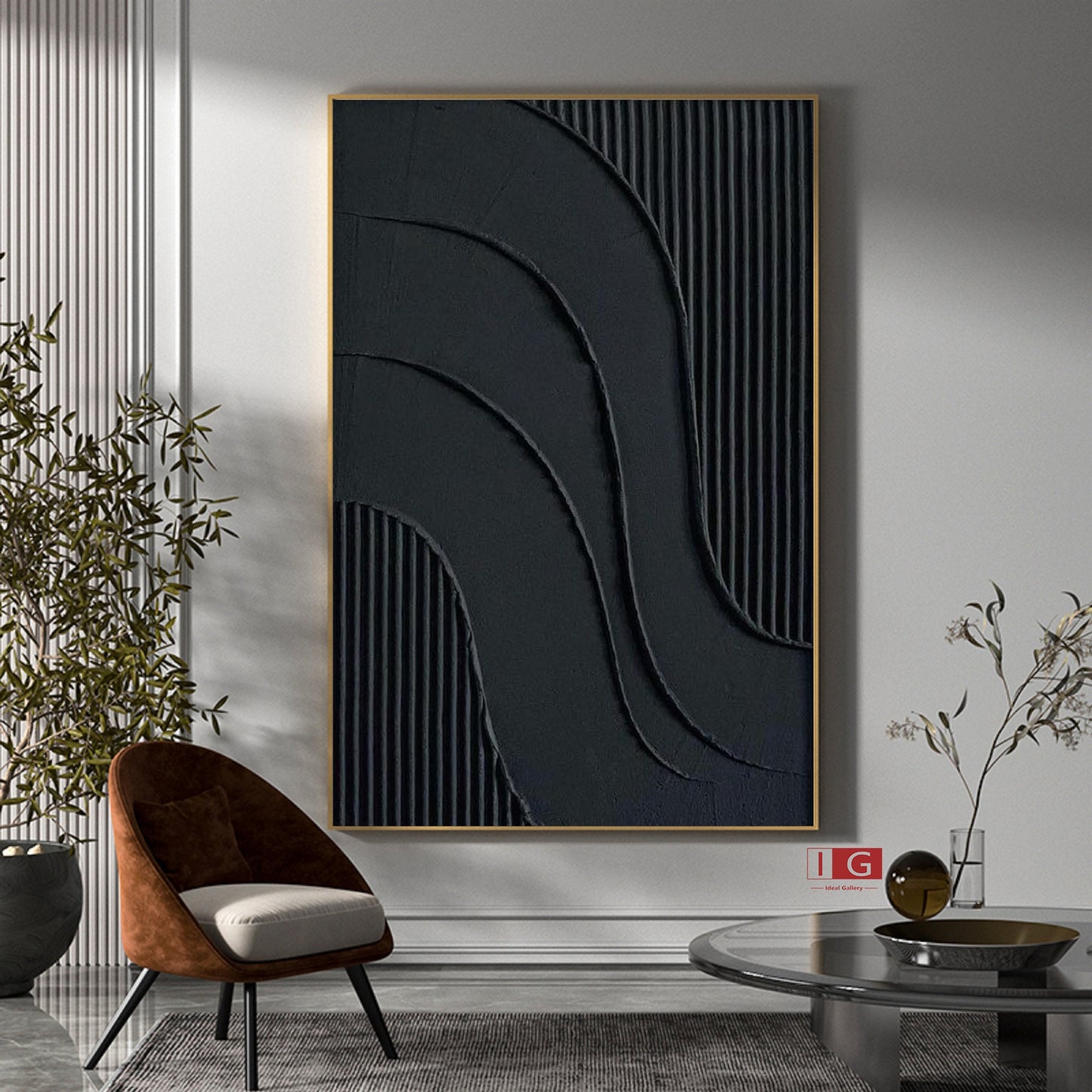 Black 3D Textured Painting – Minimalist Abstract Wall Art – Abstract Painting