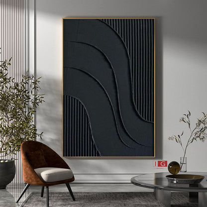 Black 3D Textured Painting – Minimalist Abstract Wall Art – Abstract Painting