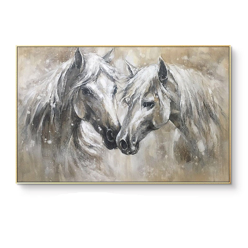 Abstract Horses Canvas Wall Art, Large Original Horses Oil Painting on Canvas, Modern Animal Wall Art for Living Room, Home Décor, Love Gift