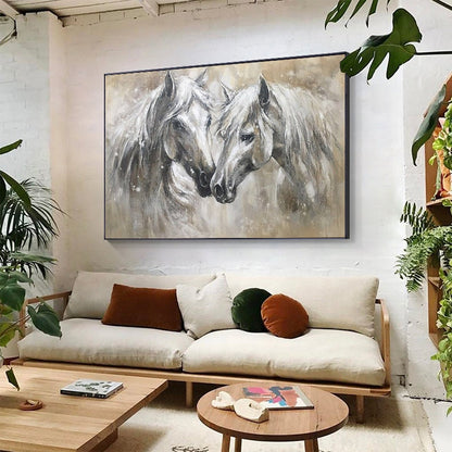 Abstract Horses Canvas Wall Art, Large Original Horses Oil Painting on Canvas, Modern Animal Wall Art for Living Room, Home Décor, Love Gift