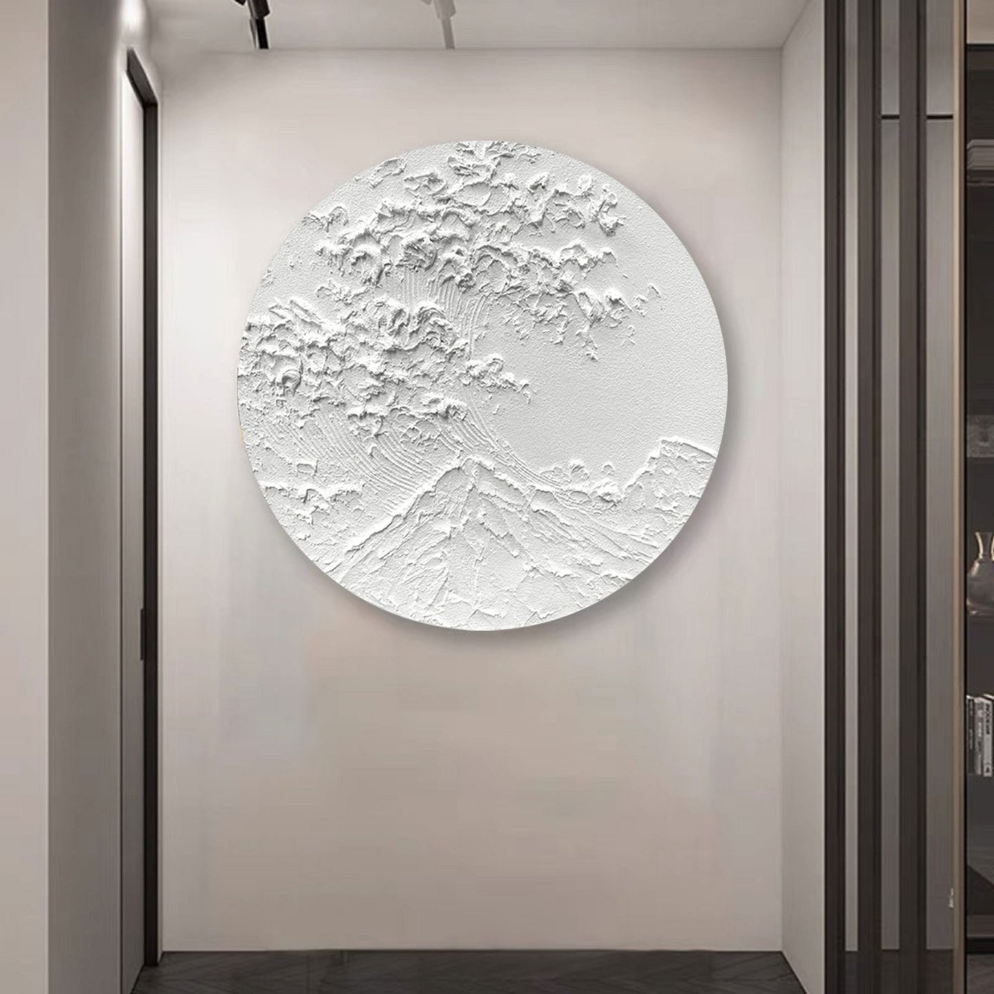 White Circle Textured Abstract Painting – 3D Minimalist Wall Art