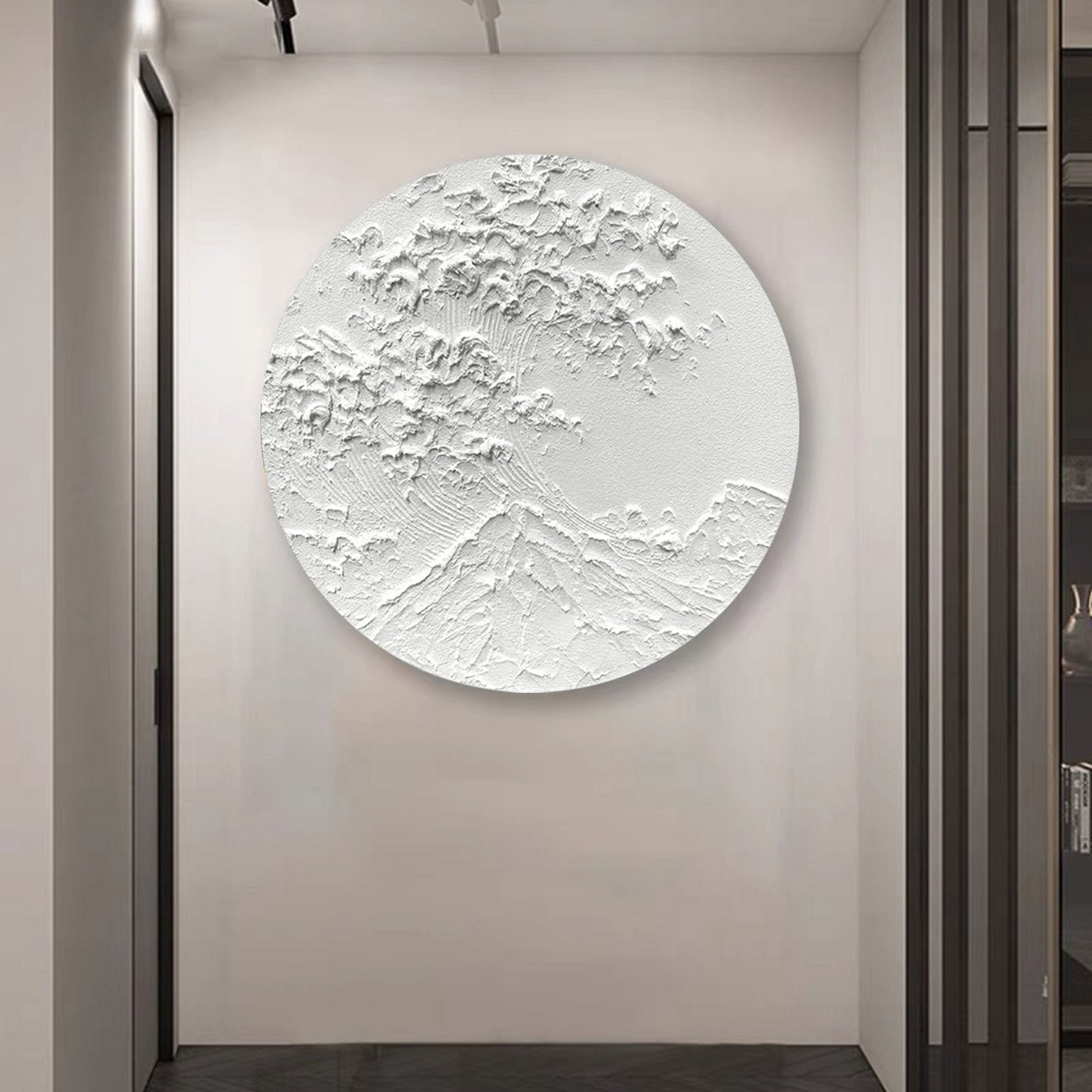 White Circle Textured Abstract Painting – 3D Minimalist Wall Art