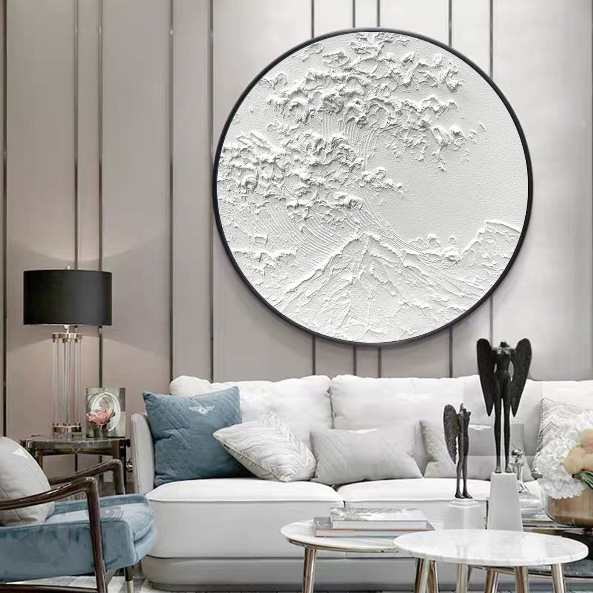 White Circle Textured Abstract Painting – 3D Minimalist Wall Art