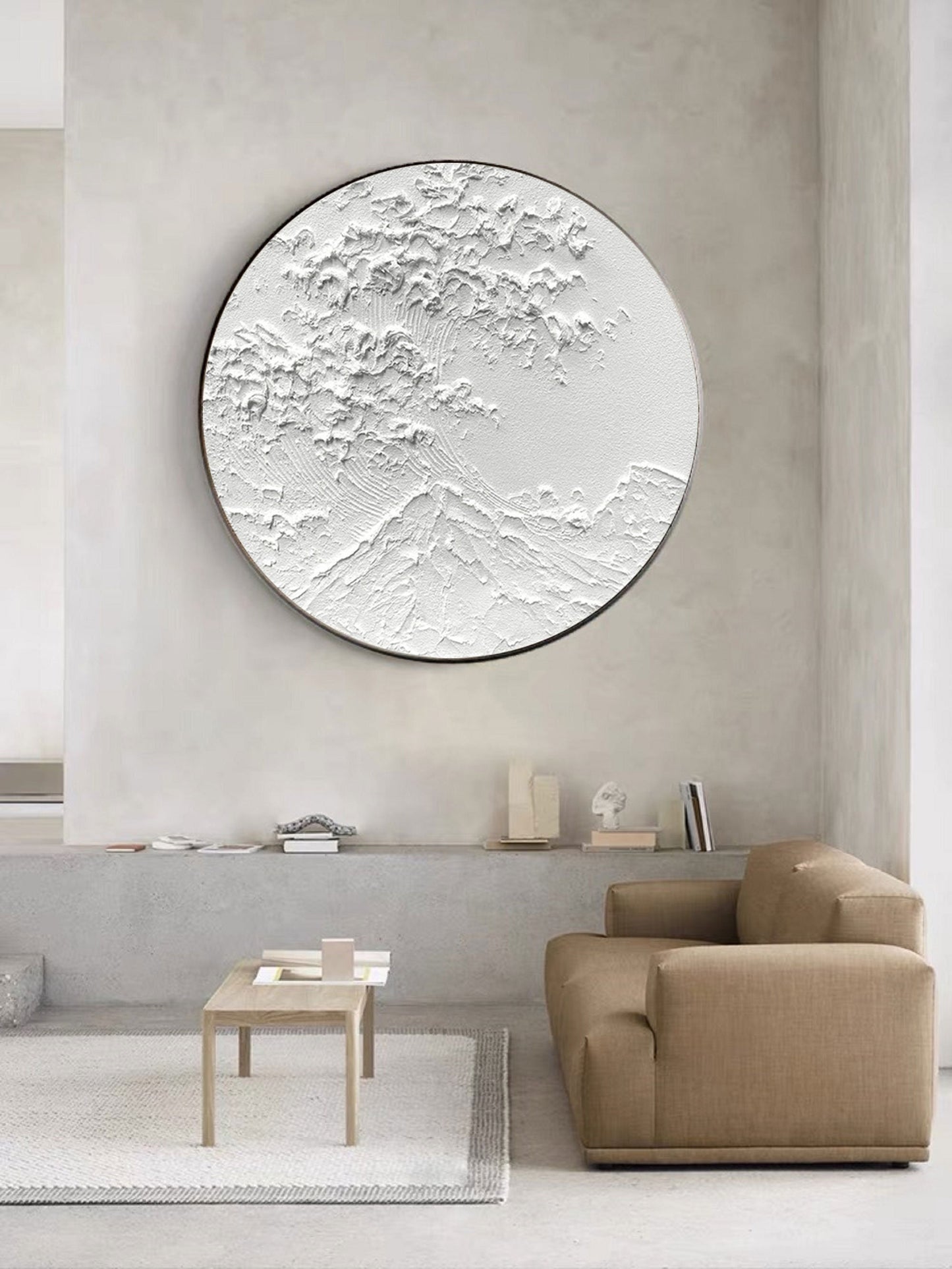 White Circle Textured Abstract Painting – 3D Minimalist Wall Art