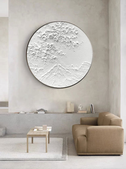 White Circle Textured Abstract Painting – 3D Minimalist Wall Art