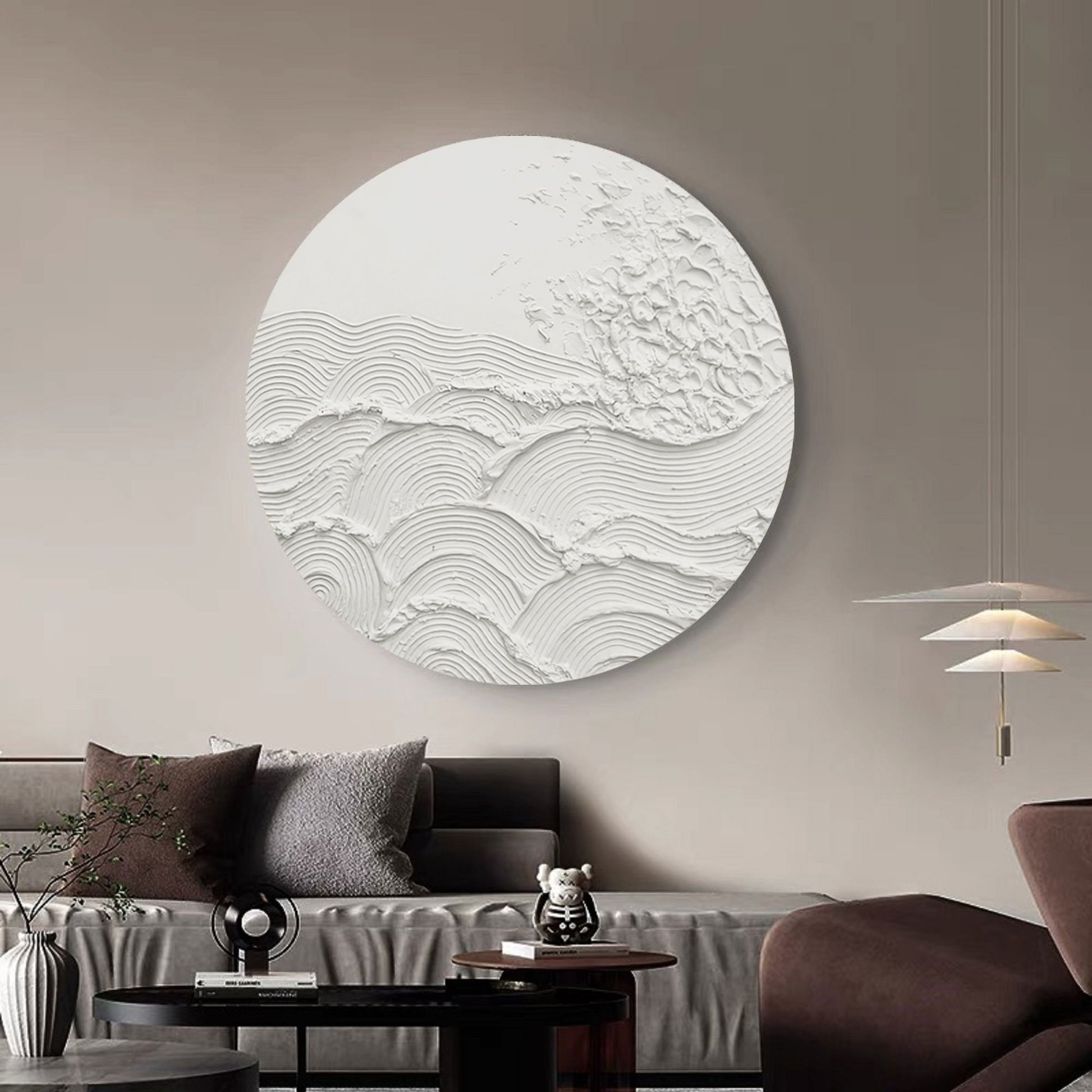 White 3D Textured Circle Painting – Minimal Abstract Wall Art – Abstract Painting