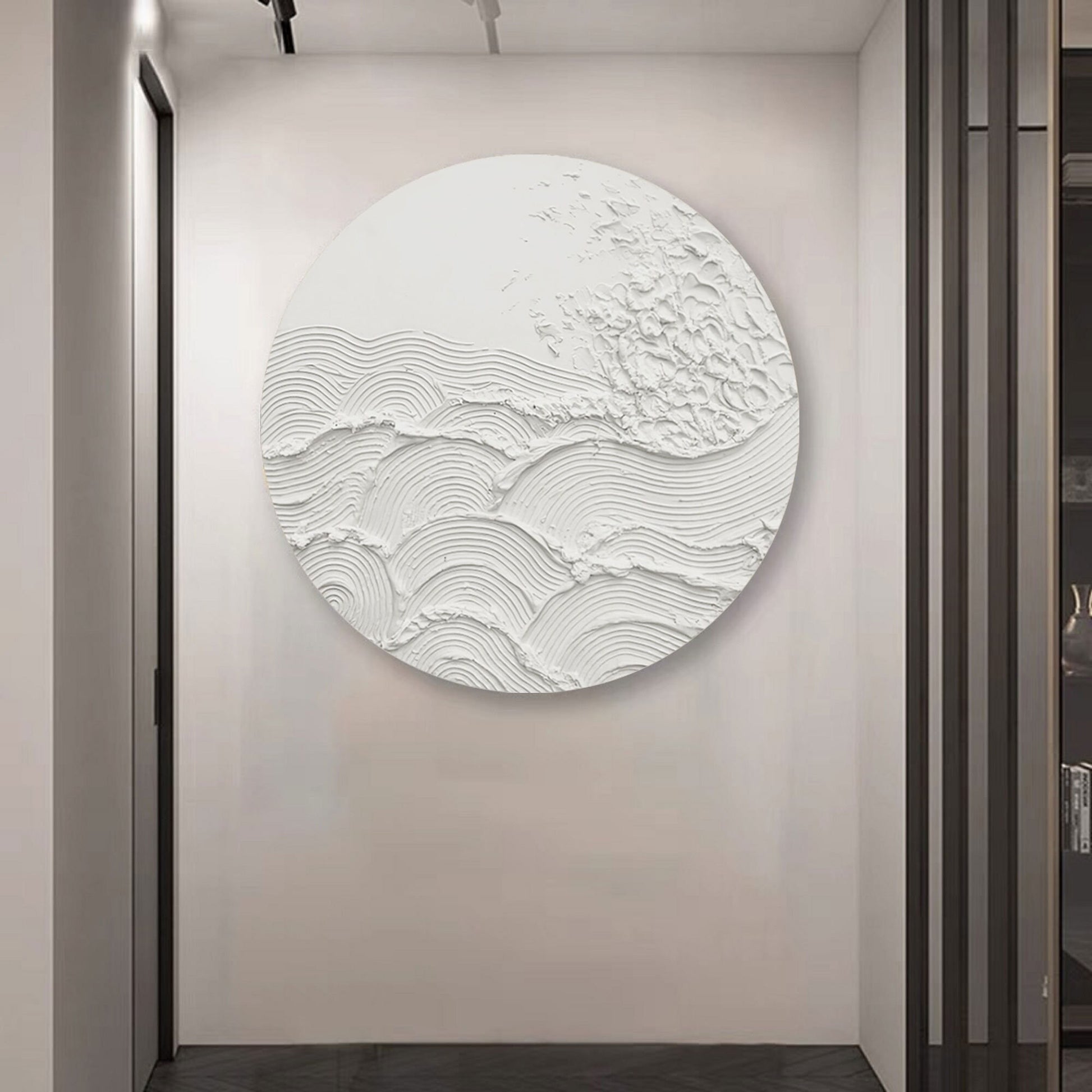 White 3D Textured Circle Painting – Minimal Abstract Wall Art – Abstract Painting