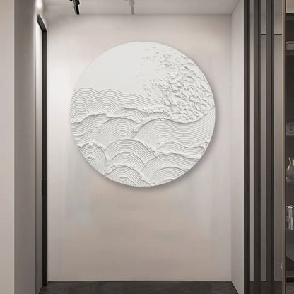 White 3D Textured Circle Painting – Minimal Abstract Wall Art – Abstract Painting