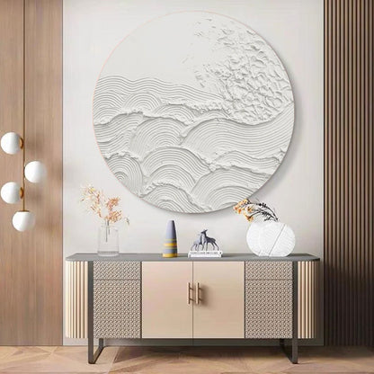 White 3D Textured Circle Painting – Minimal Abstract Wall Art – Abstract Painting