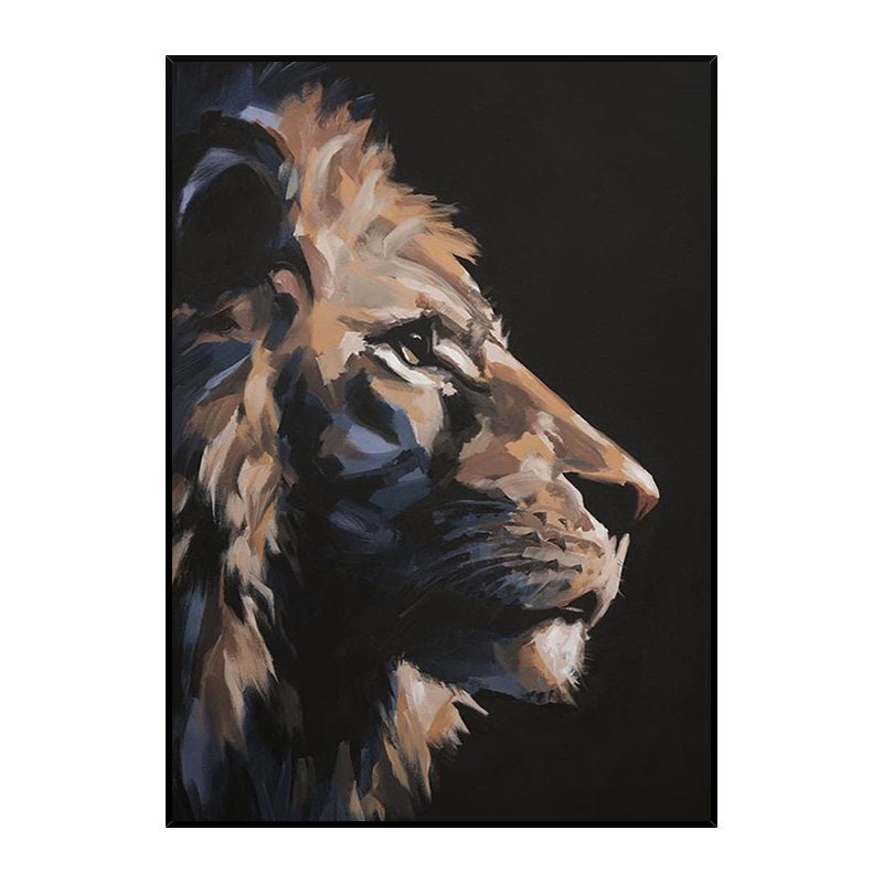 Large Abstract Lion Oil Painting on Canvas, Original Animal Canvas Wall Art, Modern Impressionist Lion Artwork for Living Room,Bedroom Decor
