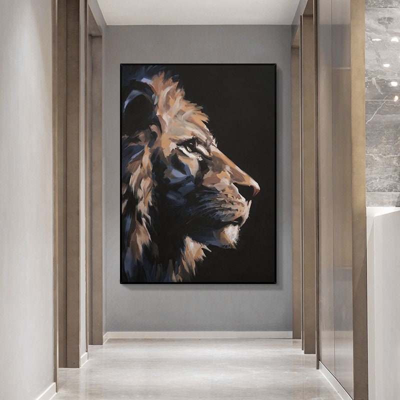 Large Abstract Lion Oil Painting on Canvas, Original Animal Canvas Wall Art, Modern Impressionist Lion Artwork for Living Room,Bedroom Decor