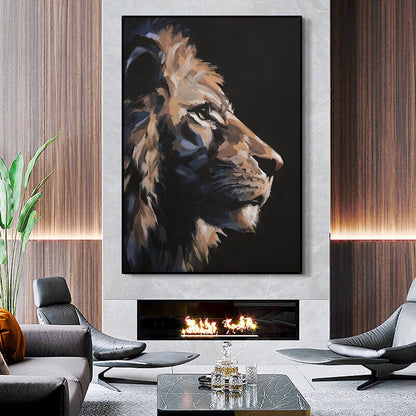 Large Abstract Lion Oil Painting on Canvas, Original Animal Canvas Wall Art, Modern Impressionist Lion Artwork for Living Room,Bedroom Decor
