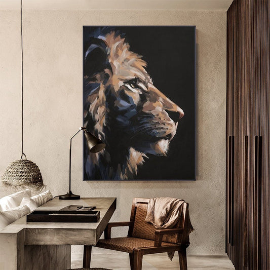 Large Abstract Lion Oil Painting on Canvas, Original Animal Canvas Wall Art, Modern Impressionist Lion Artwork for Living Room,Bedroom Decor