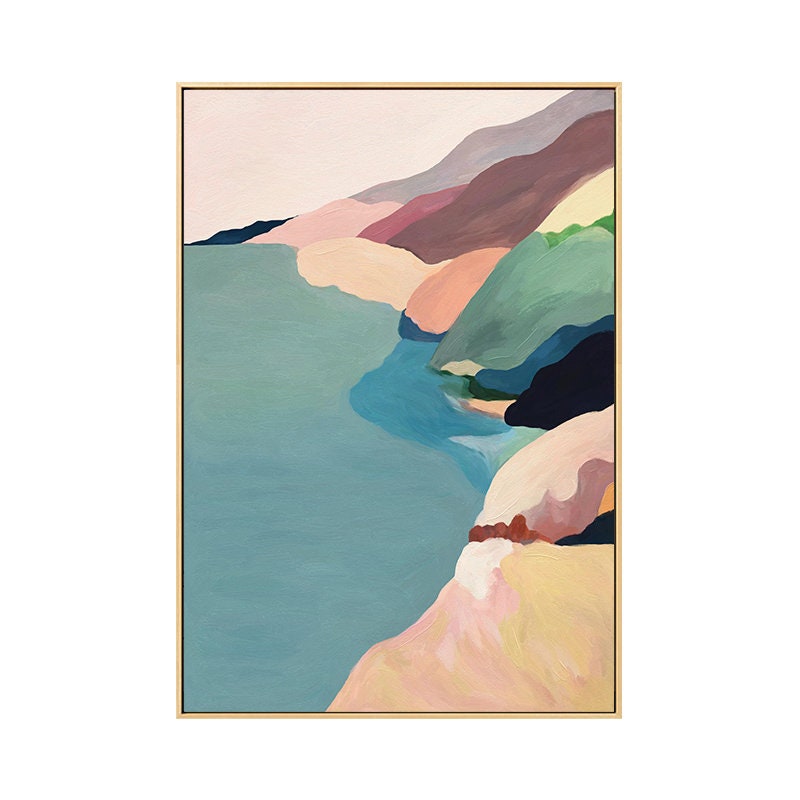Large Abstract Landscape Oil Painting on Canvas, Original Mountain and River Canvas Wall Art, Modern Minimalist Nature Art for Living Room