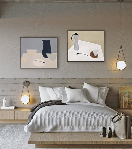 Large Abstract Still Life Canvas Wall Art, Morandi Color Hand Painted Acrylic Painting on Canvas, Modern Minimalist Wall Art for Living Room