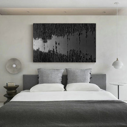 Large Black Abstract Painting Black Wall Art Black plaster art Black textured