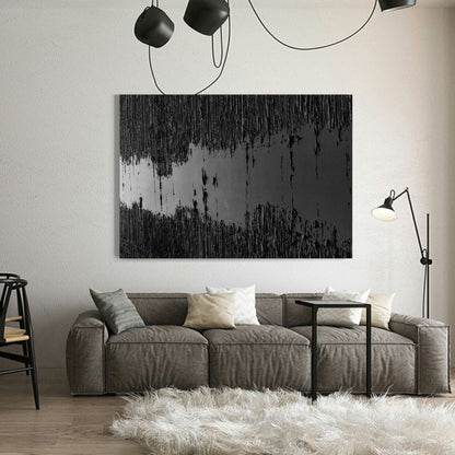 Large Black Abstract Painting Black Wall Art Black plaster art Black textured