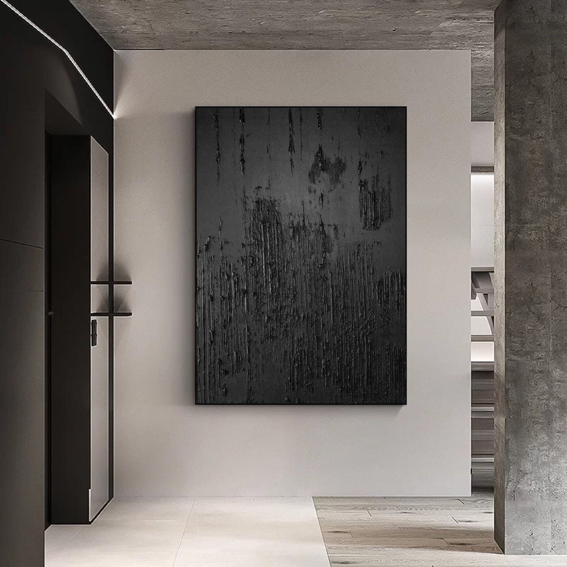 Black Abstract Painting Black 3D Textured Painting Black 3D Minimalist