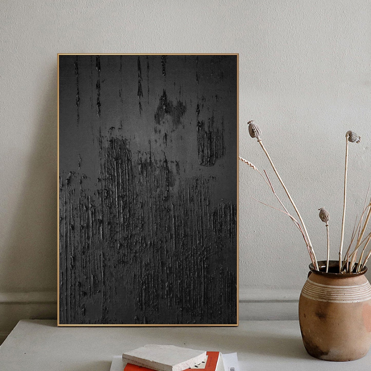 Black Abstract Painting Black 3D Textured Painting Black 3D Minimalist