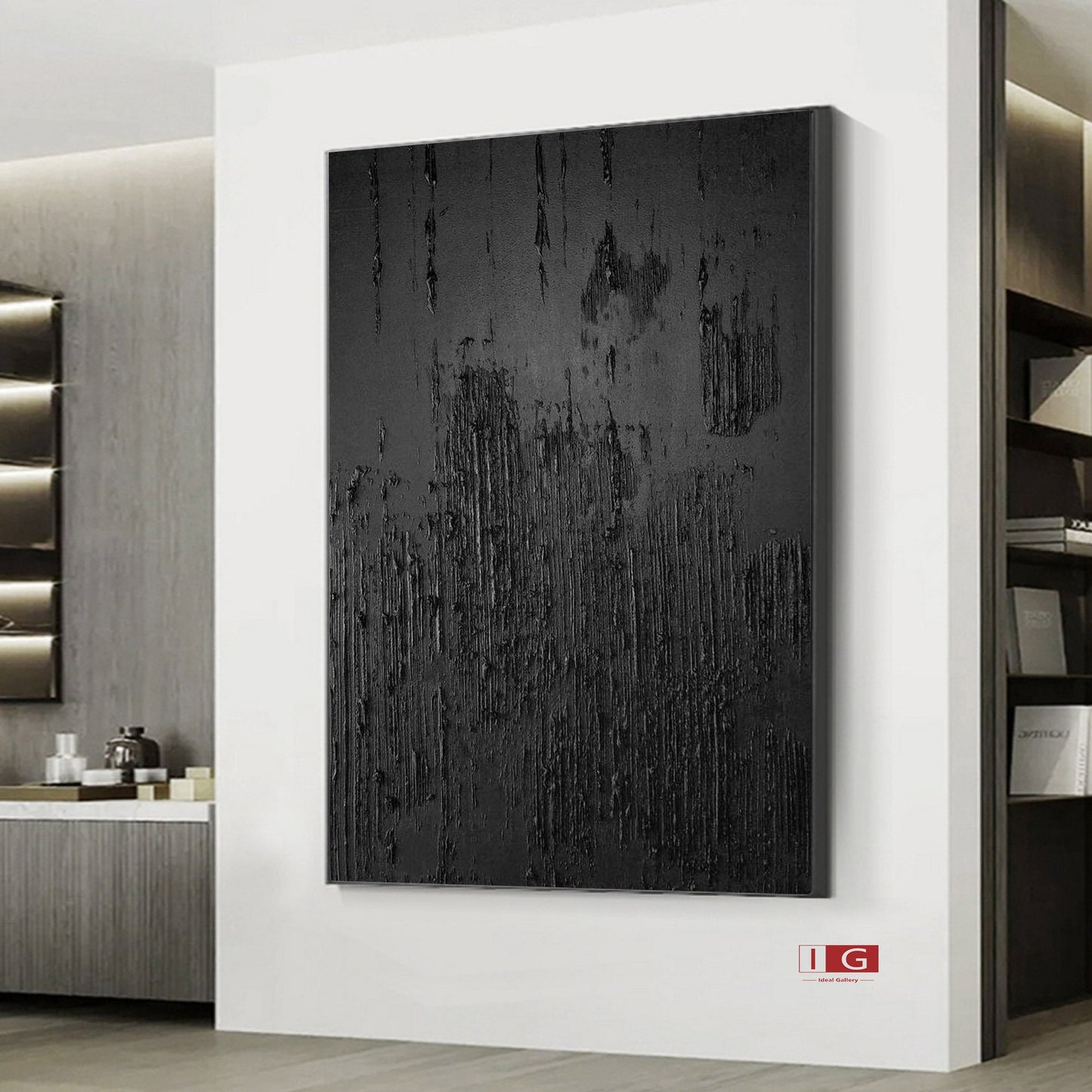 Black Abstract Painting Black 3D Textured Painting Black 3D Minimalist