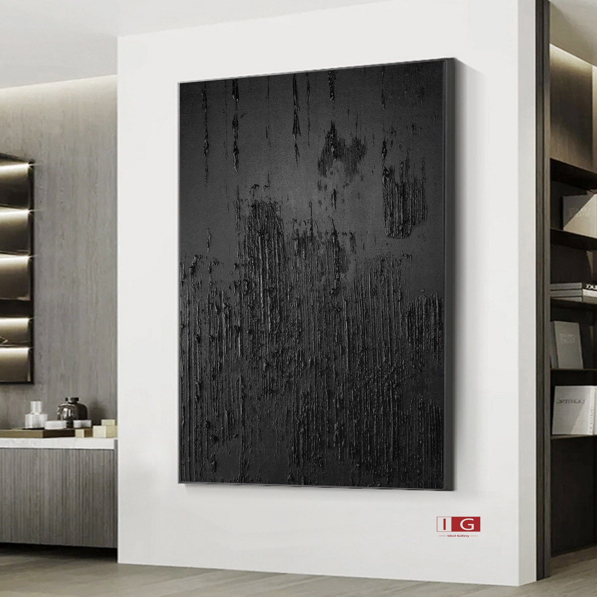Black Abstract Painting Black 3D Textured Painting Black 3D Minimalist