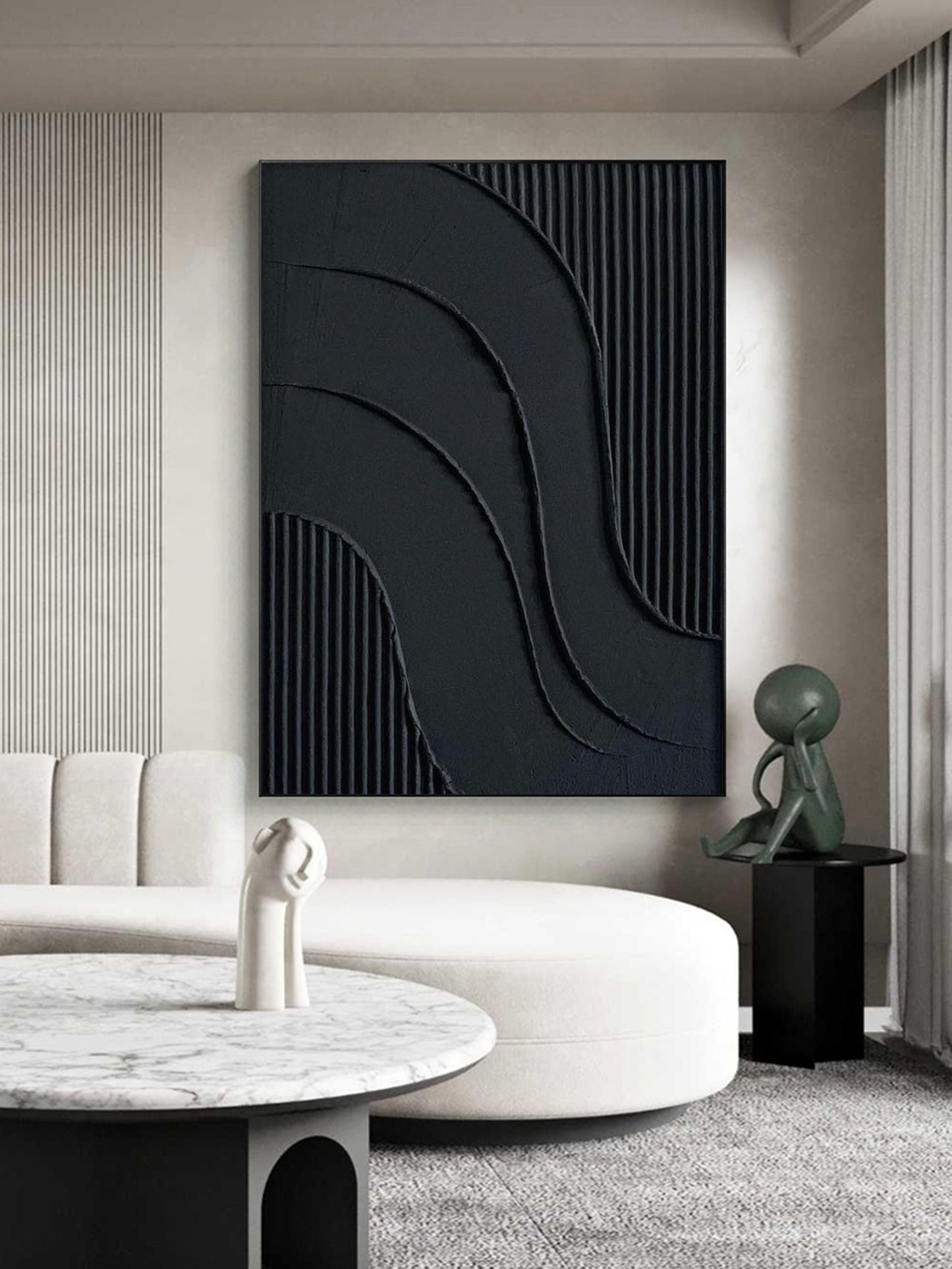 Black 3D Textured Painting – Minimalist Abstract Wall Art – Abstract Painting