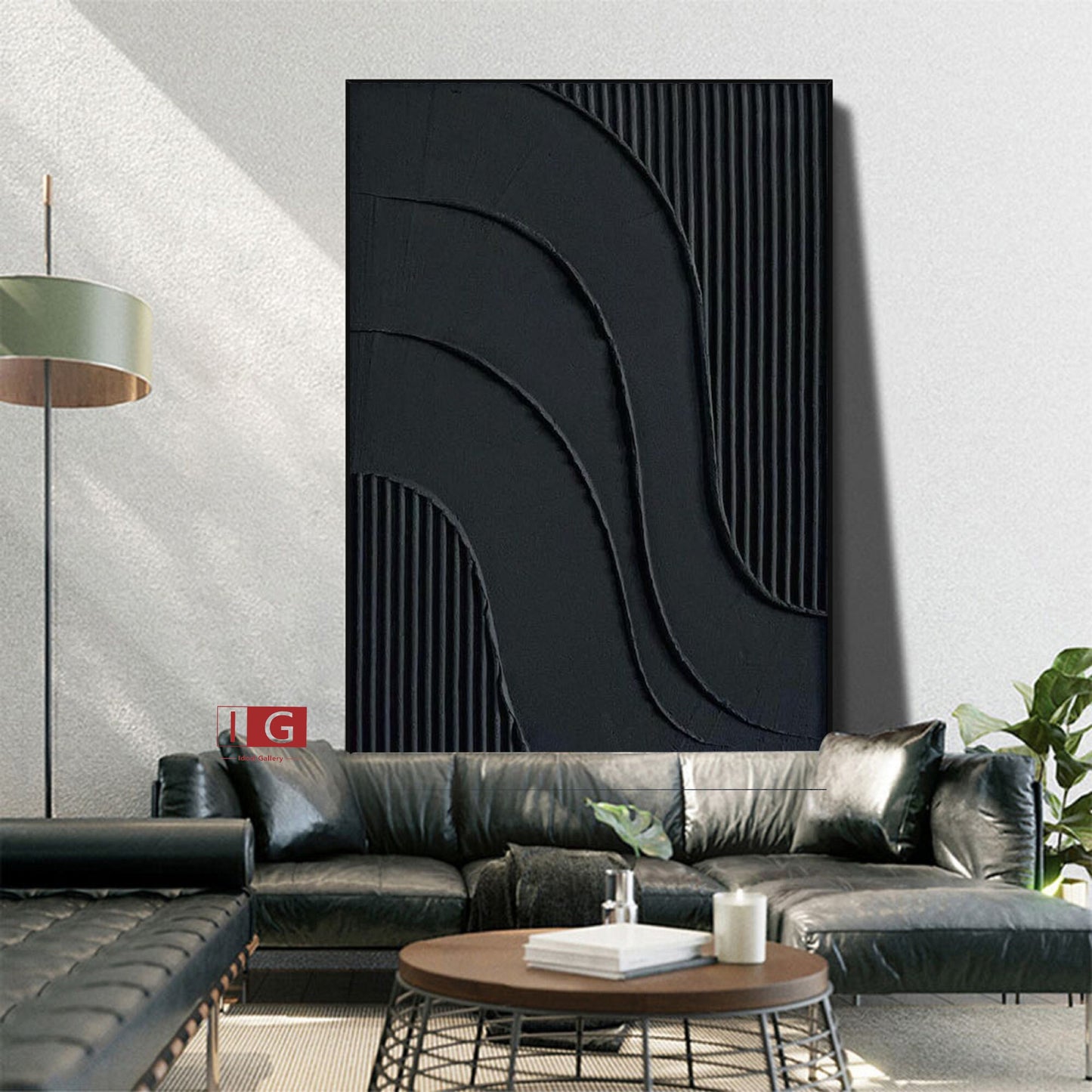 Black 3D Textured Painting – Minimalist Abstract Wall Art – Abstract Painting