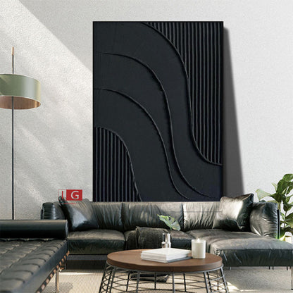 Black 3D Textured Painting – Minimalist Abstract Wall Art – Abstract Painting