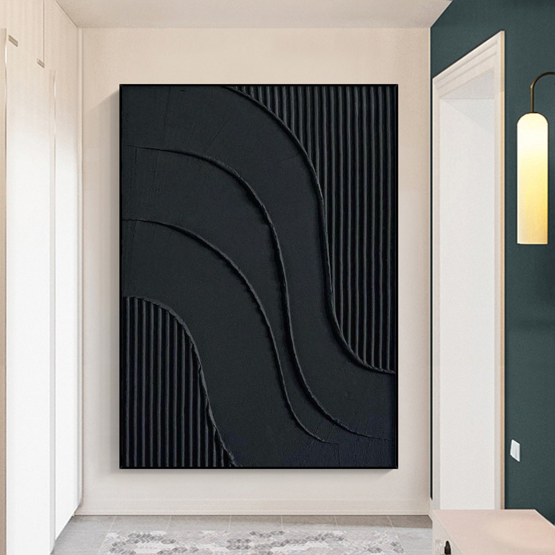 Black 3D Textured Painting – Minimalist Abstract Wall Art – Abstract Painting